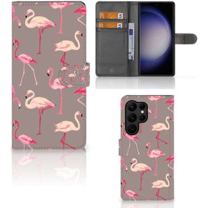 Samsung Galaxy S23 Ultra Telefoonhoesje met Pasjes Flamingo