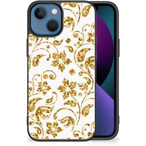 Apple iPhone 13 Bloemen Hoesje Gouden Bloemen