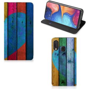 Samsung Galaxy A20e Book Wallet Case Wood Heart - Cadeau voor je Vriend