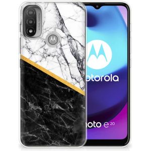 Motorola Moto E20 | E40 TPU Siliconen Hoesje Marmer Wit Zwart - Origineel Cadeau Man