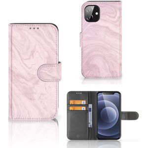 Apple iPhone 12 Mini Bookcase Marble Pink - Origineel Cadeau Vriendin