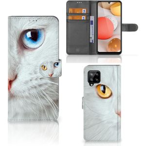 Samsung Galaxy A42 5G Telefoonhoesje met Pasjes Witte Kat