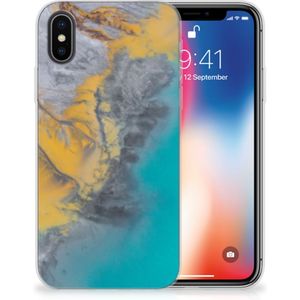 Apple iPhone X | Xs TPU Siliconen Hoesje Marble Blue Gold