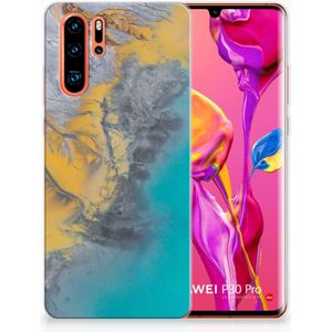 Huawei P30 Pro TPU Siliconen Hoesje Marble Blue Gold