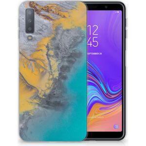 Samsung Galaxy A7 (2018) TPU Siliconen Hoesje Marble Blue Gold