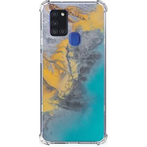 Samsung Galaxy A21s Anti-Shock Hoesje Marble Blue Gold