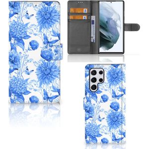 Hoesje voor Samsung Galaxy S22 Ultra Flowers Blue