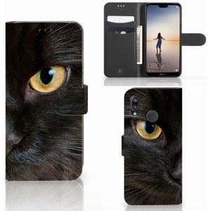 Huawei P20 Lite Telefoonhoesje met Pasjes Zwarte Kat
