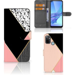 OPPO A53 | OPPO A53s Book Case Zwart Roze Vormen