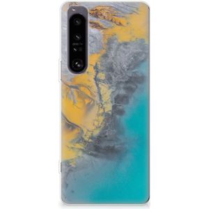 Sony Xperia 1 IV TPU Siliconen Hoesje Marble Blue Gold