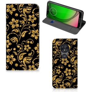 Motorola Moto G7 Play Smart Cover Gouden Bloemen