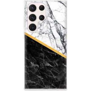 Samsung Galaxy S23 Ultra TPU Siliconen Hoesje Marmer Wit Zwart - Origineel Cadeau Man