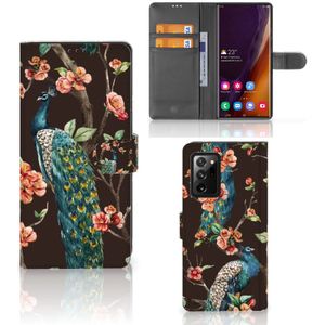 Samsung Galaxy Note20 Ultra Telefoonhoesje met Pasjes Pauw met Bloemen