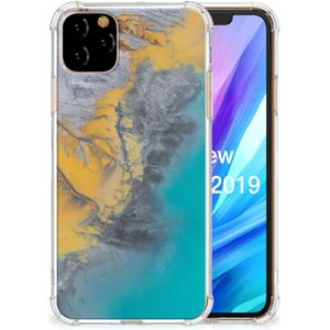 Apple iPhone 11 Pro Max Anti-Shock Hoesje Marble Blue Gold