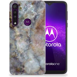 Motorola One Macro TPU Siliconen Hoesje Marmer Grijs