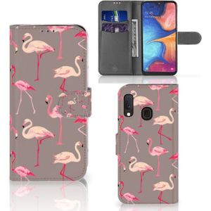 Samsung Galaxy A20e Telefoonhoesje met Pasjes Flamingo