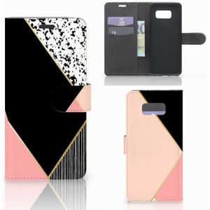 Samsung Galaxy S8 Plus Book Case Zwart Roze Vormen