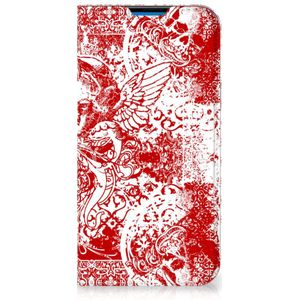 Mobiel BookCase iPhone 14 Pro Max Angel Skull Rood