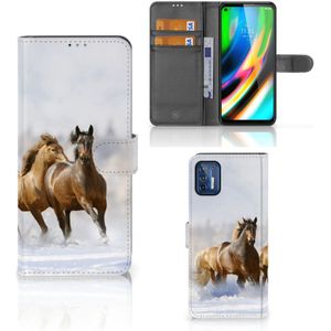 Motorola Moto G9 Plus Telefoonhoesje met Pasjes Paarden