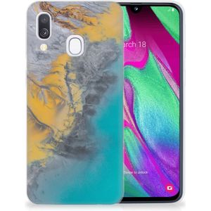 Samsung Galaxy A40 TPU Siliconen Hoesje Marble Blue Gold