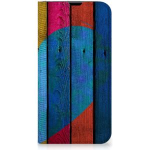 iPhone 13 Pro Book Wallet Case Wood Heart - Cadeau voor je Vriend