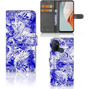 Telefoonhoesje met Naam OnePlus Nord N100 Angel Skull Blauw