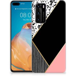 Huawei P40 TPU Hoesje Zwart Roze Vormen