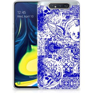 Silicone Back Case Samsung Galaxy A80 Angel Skull Blauw