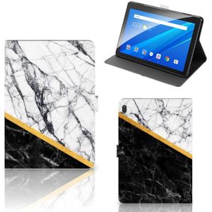 Lenovo Tab E10 Leuk Tablet hoesje  Marmer Wit Zwart - Origineel Cadeau Man