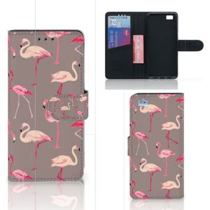 Huawei Ascend P8 Lite Telefoonhoesje met Pasjes Flamingo