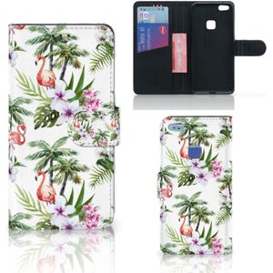 Huawei P10 Lite Telefoonhoesje met Pasjes Flamingo Palms