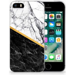 Apple iPhone SE | 5S TPU Siliconen Hoesje Marmer Wit Zwart - Origineel Cadeau Man