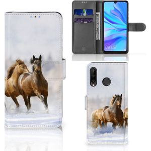 Huawei P30 Lite (2020) Telefoonhoesje met Pasjes Paarden