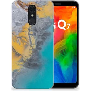 LG Q7 TPU Siliconen Hoesje Marble Blue Gold