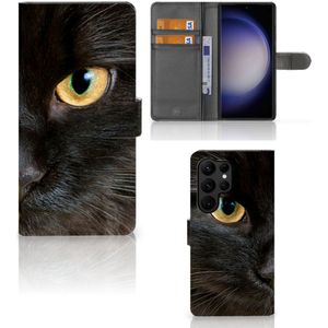 Samsung Galaxy S23 Ultra Telefoonhoesje met Pasjes Zwarte Kat