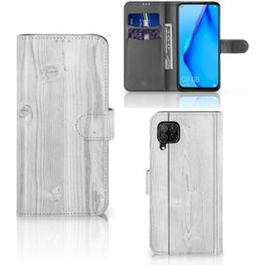 Huawei P40 Lite Book Style Case White Wood