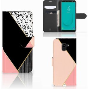 Samsung Galaxy J6 2018 Book Case Zwart Roze Vormen