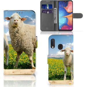 Samsung Galaxy A20e Telefoonhoesje met Pasjes Schaap en Lammetje