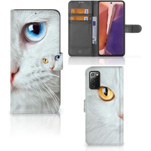 Samsung Galaxy Note 20 Telefoonhoesje met Pasjes Witte Kat