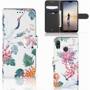 Huawei P20 Lite Telefoonhoesje met Pasjes Bird Flowers