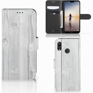 Huawei P20 Lite Book Style Case White Wood