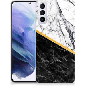 Samsung Galaxy S21 Plus TPU Siliconen Hoesje Marmer Wit Zwart - Origineel Cadeau Man