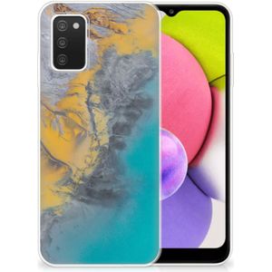 Samsung Galaxy A03S TPU Siliconen Hoesje Marble Blue Gold