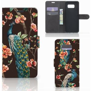 Samsung Galaxy S8 Plus Telefoonhoesje met Pasjes Pauw met Bloemen