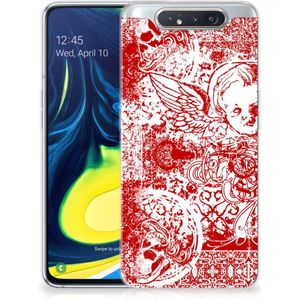 Silicone Back Case Samsung Galaxy A80 Angel Skull Rood