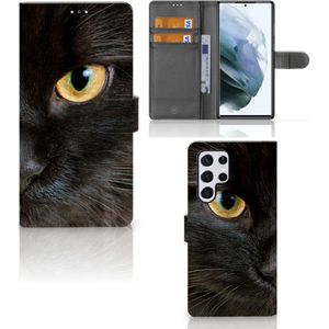 Samsung Galaxy S22 Ultra Telefoonhoesje met Pasjes Zwarte Kat