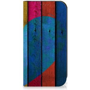 iPhone 15 Pro Book Wallet Case Wood Heart - Cadeau voor je Vriend