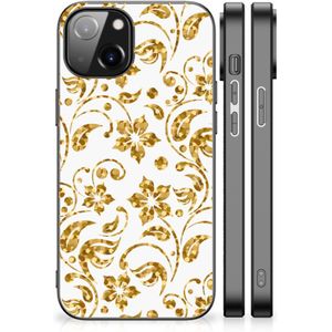 Apple iPhone 14 Bloemen Hoesje Gouden Bloemen