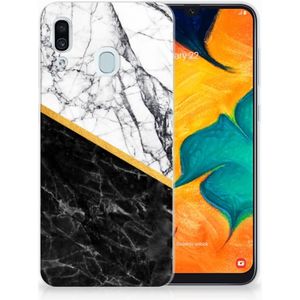 Samsung Galaxy A30 TPU Siliconen Hoesje Marmer Wit Zwart - Origineel Cadeau Man