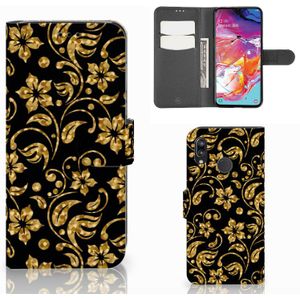 Samsung Galaxy A70 Hoesje Gouden Bloemen